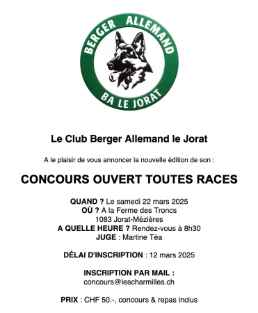 Concours ouvert toutes races, samedi 22 mars 2025